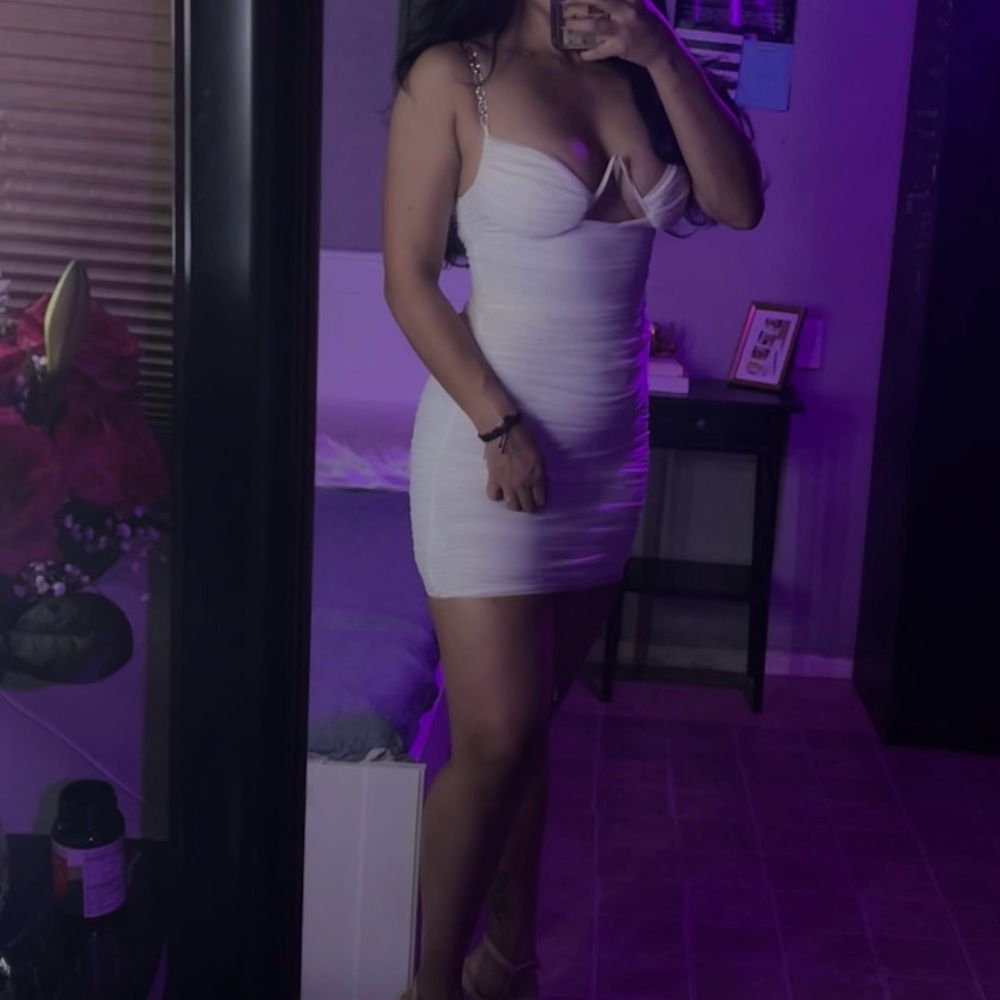 Elegant White Ruched Dress